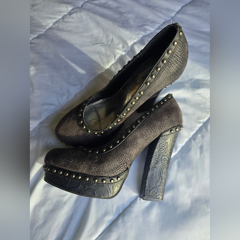 Not Rated Brown And Black Studded Platform Heels